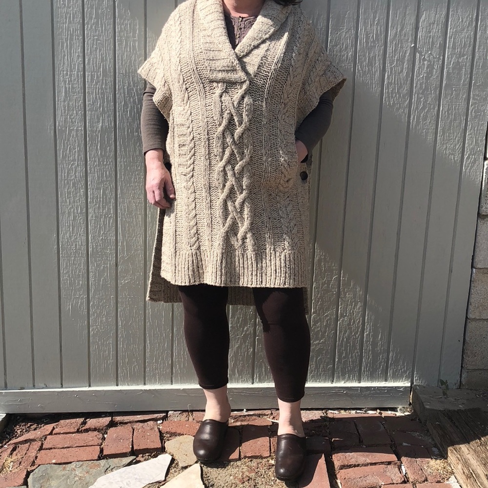 Unique CK Jeans cable knit wool poncho sweater